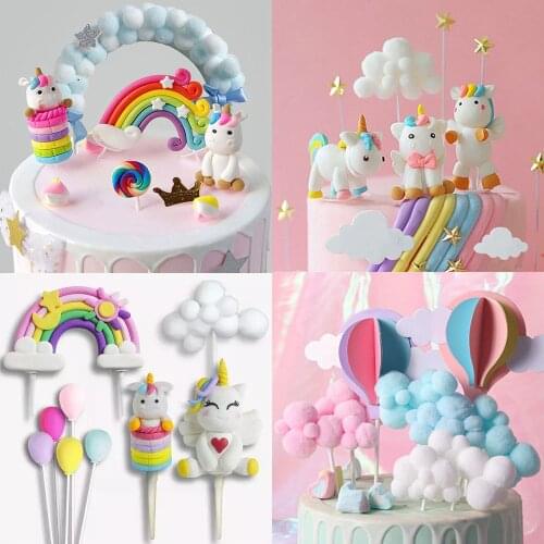 Unicorn Cake Topper Brithday Cake Rainbow Unicorn Party Supplies Babyshower Brithday Party Decor Kids 1st Boy Girl Christening