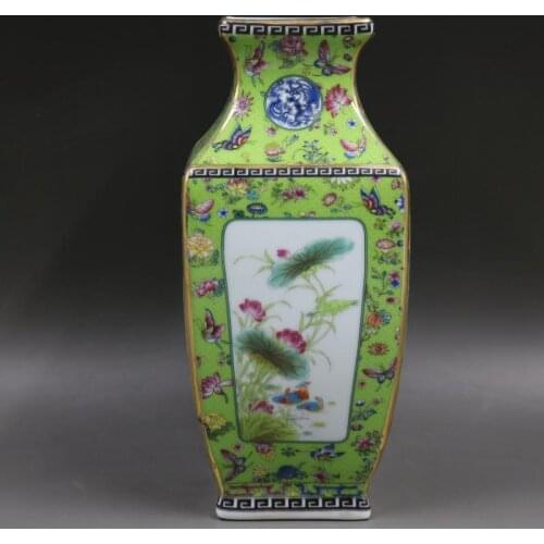 Qing Dynasty Qianlong year mark enamel flower and bird square vase antique porcelain ancient porcelain collection