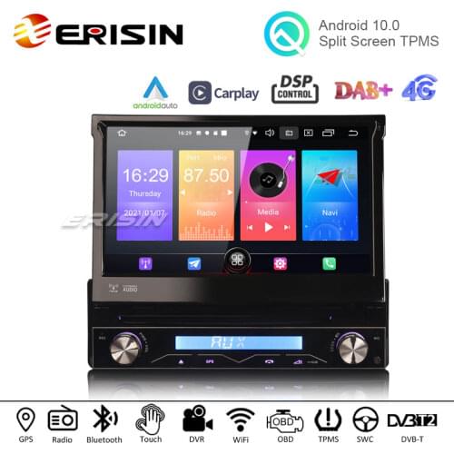 Erisin 2788 7" 1 Din Android 10.0 Car DVD Player GPS Navigation TPMS BT WiFi DAB Radio Built-in 4G Wireless Carplay DSP System