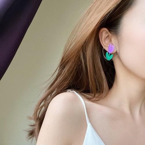 European and American transparent acrylic silver pin Earrings Tulip Flower Earrings
