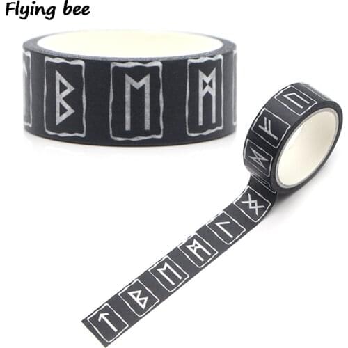 Flyingbee 15mmX5m Viking Rune Washi Tape Paper DIY Decorative Adhesive Tape Stationery Black Masking Tapes Supplies X0271