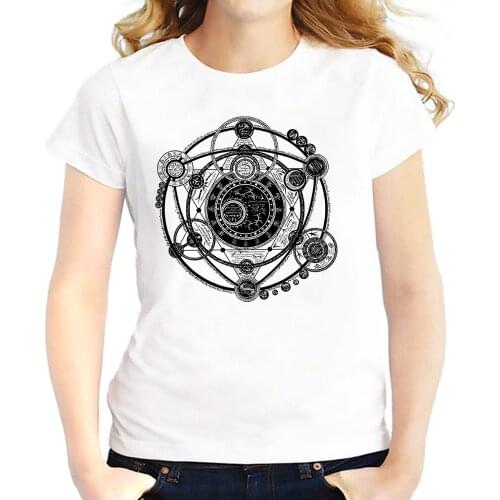 High definition resolution Magic array t shirts WOMEN fashion white casual Tee shirt femme HD Mysterious Magic Circle tshirts