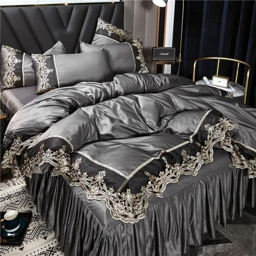 SISISILK Luxury 4-Piece Lace Silk Bedding Set Satin Down Quilt Cover with Flat Zipper Closure Twin Queen King Size Bed