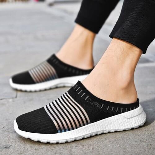 Unisex Summer Shallow Slippers Women Slip On Lightweight Breathable Mesh Half Sandals Casual Men Outdoor EVA Mule Lazy Shoes