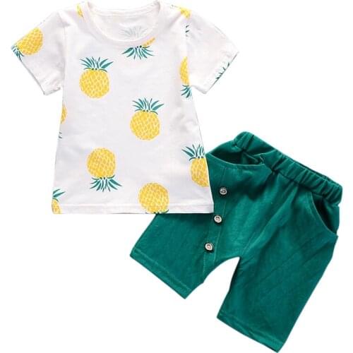 Summer Print T-shirt For Baby Boy Girls Clothes Set Cotton Cute Fruit TOP +Shorts Beach kids Clothes Toddler T-Shirt For Girls