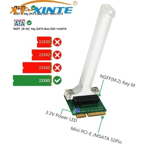 M2 SSD Adapter M Key M.2 PCI-E for NVME to Mini PCI-E Card or B+M Key M.2 for NGFF SATA-Bus SSD to mSATA Card Converter Adapter