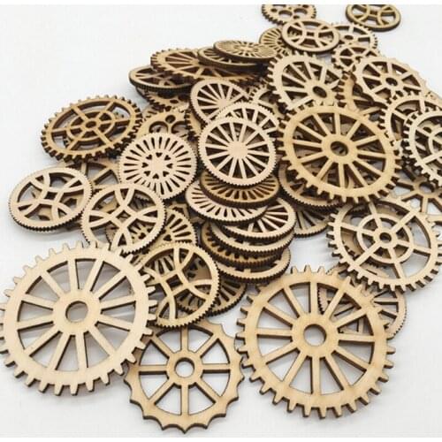 New 50Pcs/Pack Wooden Living Room Bedroom Gear Pendants Wall Decor Mini Tree Ornaments Home Party Christmas Decorations Supplies