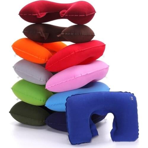 Portable Fold Sleep Pillow PVC Flocking Comfortable U-shaped Pillow Neck Pillow Outdoor Travel Tent Inflatable Camping Pillow