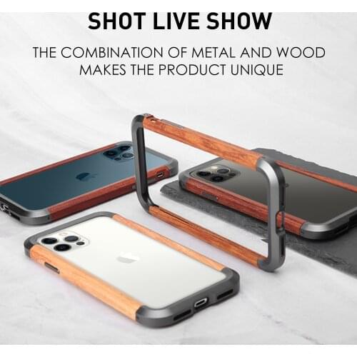 R-Just Wood Metal Phone Case For iPhone 12 Luxury Aluminum Slim Natural Wood Bumper Case For iPhone 12 Pro Max 12 Mini Cover