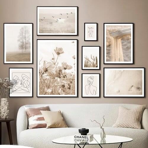 Seabird Flower Wheat Falling Sand Nordic Posters And Prints Line Draw Wall Art Canvas Painting Decor Pictures For Living Room