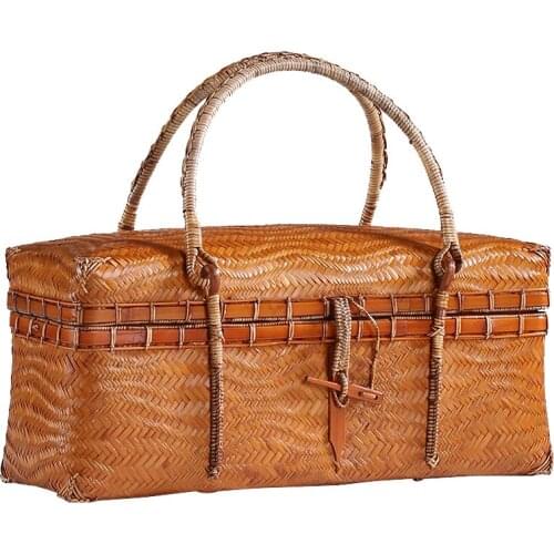 Vintage bamboo travel portable tea set storage box food box Japanese tea bag bamboo shopping basket Chinese picnic basket