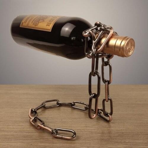 Magic Metal Chain Wine Bottle Holder Rack Suspension Iron Racks Retro Creative Handmade Restaurant Bar Bracket Display Stand