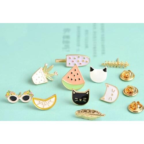 Jewelry Enamel Pin Cartoon Set Brooch Watermelon Leaf Fruit Cat Animal Potted Clothes Badge Hat Backpack Jewelry Couple Gift
