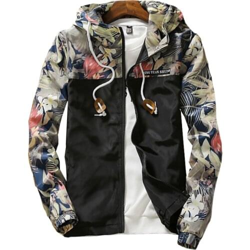 2021 Spring Autumn Womens Hooded Jackets Floral Casual Windbreaker Women Basic Jackets Coats Zipper Lightweight Jackets Female