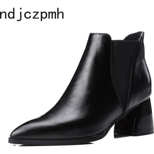 Womens Boots The New Winter Fashion Pointed Mid Heel Comfortable Short Tube Womens Shoes Plus Size 33-44 Heel Height 6cm Black