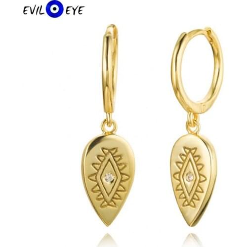 EVIL EYE 925 Sterling Silver Water Drop Turkish Evil Eye Earrings Gold Silver Color Drop Dangle Earrings for Women Girls ES13