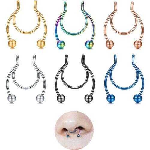 1PC Nose Clip fake Septum Piercing Nose Rings punk Non Piercing Clip on Hip Hop Rock Stainless Steel Fashion Body Jewelry