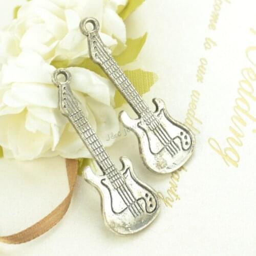 10pcs Zinc alloy Tibetan Silver Plated guitar Charms Pendants for Jewelry Making DIY Handmade Craft 41*14mm 2648