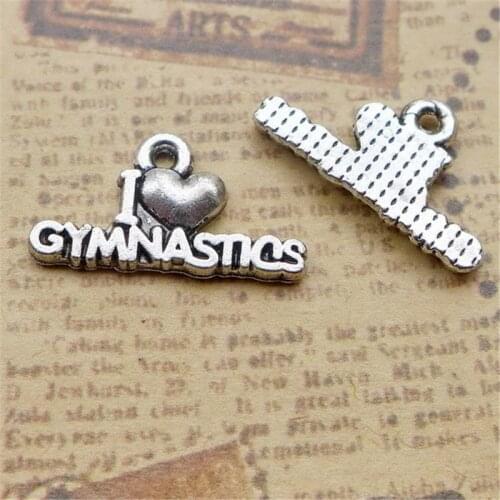 100Pcs/lot Antique Silver I love GYMNASTICS Charms 11x20MM Letter Charms for Jewelry Making