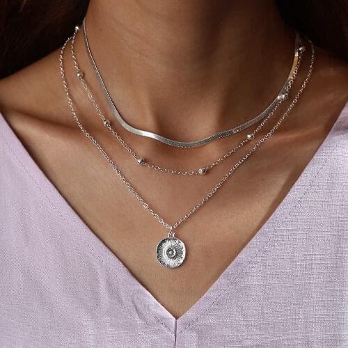 2020 Choker Necklaces & Pendants Girl Silver Color Bohemia Necklace Multilayer Chain for Women Female Collares Collier Femme