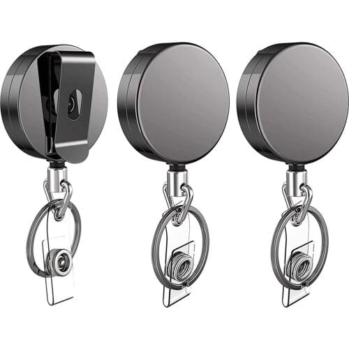 3Pcs Retractable Reel Clip Badge Holder ID Card Key Ring Carabiner Keychain Ring for Nurse, Student Office & Lanyard Stationery