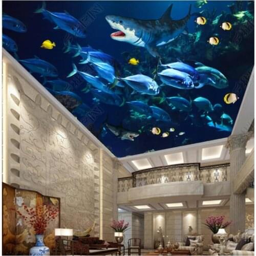 3d ceiling murals photo wallpaper Fantasy underwater world shark fish home decor 3d wall murals wallpaper for living room