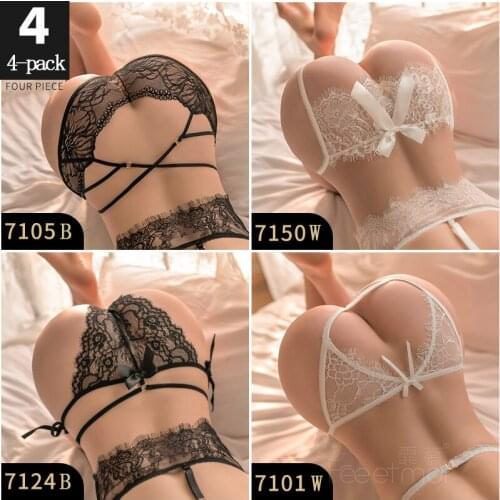 4Pcs/Lot Sexy Women Lace T Panties Cute Bowties Erotic Lingerie Womens Underwear G-string Women Panties Crotchless Panties