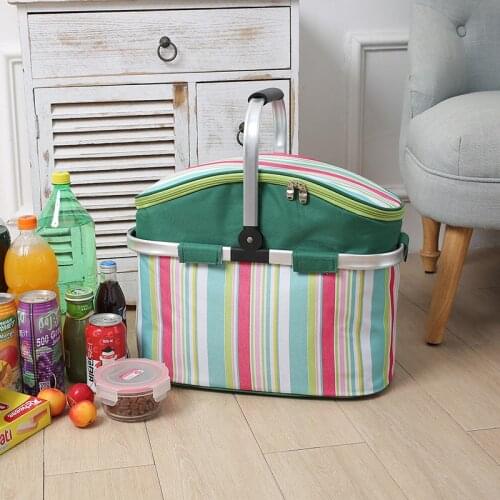 Aosbos Foldable Striped Lunch Bag Thermal Insulated Large Picnic Bag Food Container Storage Basket Portable Oxford Cooler Bags