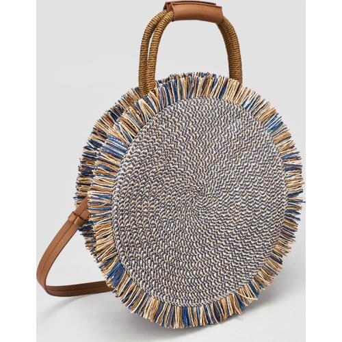 Bohemian Round Straw Bags Rattan Women Handbags Handmade Woven Totes Wicker Shoulder Crossbody Bags Large Summer Beach Bag Purse
