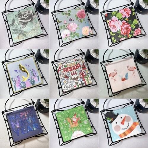 20Pcs/Pack Vintage Floral Decoupage Paper Napkins Santa Claus Snowman Paper Tissues for Xmas Halloween Wedding Party Decor Clear