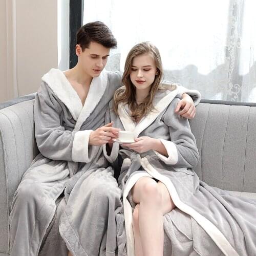 Lovers Winter Long Flannel Coral Fleece Warm Solid Bathrobe Women Men Kimono Pink Bath Robe Dressing Gown New