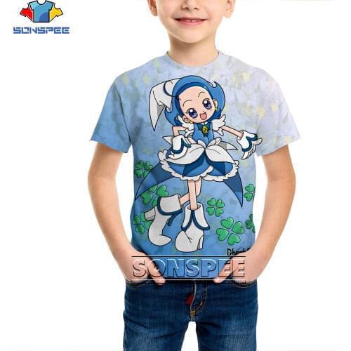 SONSPEE 3D Anime Ojamajo Doremi Printed T-shirt Cartoon Girl Kawaii Casual Short Sleeve Magic Trend Childrens Tee Boys Girls To