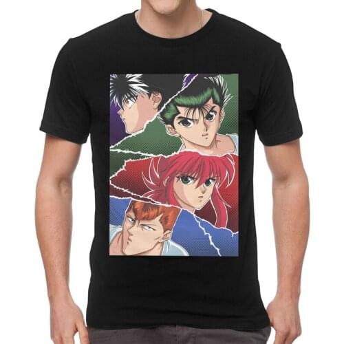Yu Yu Hakusho T Shirts Men Short Sleeve Cotton T-shirts Manga Yusuke Urameshi Kurama Hiei Kuwabara Tee Graphic Tshirts Gift