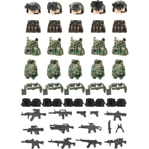 AOR2 US HB Special Forces Army Soldiers Building Blocks Police Weapon Camo Vest Backpack Gun Bricks Accessories Toys Kids D286