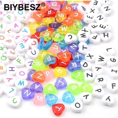 Multicolor Love Heart Beads Acrylic White Transparent Mixed Style Charm Letter Beads for Jewelry Accessories