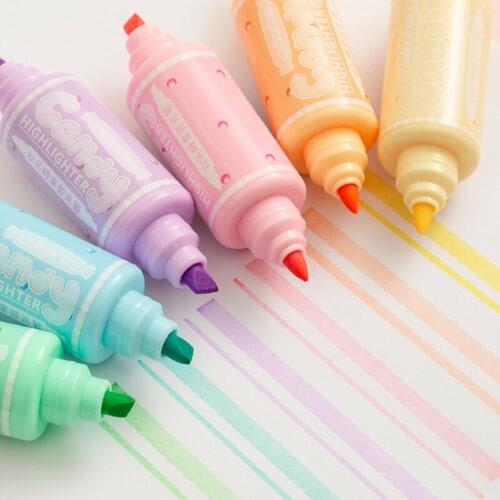 6pcs Sweet Candy Highlighter Pen Set Double Bold Fine Point Marker Liner Drawing Highlight Kids Gift Office School F6421