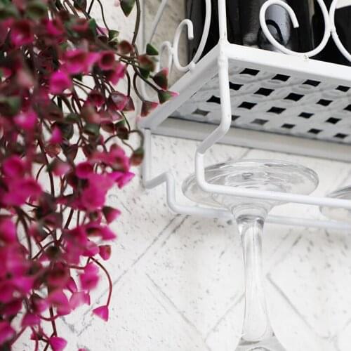 Wall Mounted Iron Wine Rack Bottle Champagne Glass Holder Shelves Bar Home Party ALI88