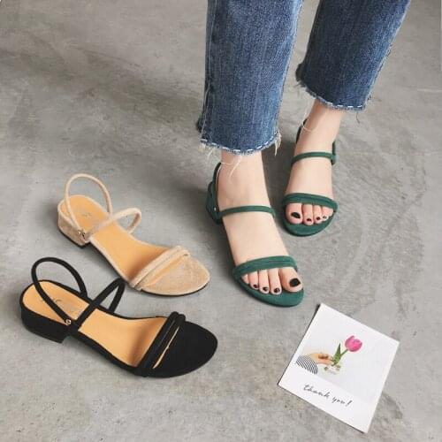 2020 new Korean style chic mid-heel sandals womens two wear Roman retro simple wild thick heel womens shoes