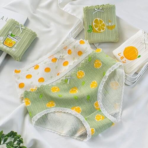 ATOXY New Ladies Underwear Graphene Pure Cotton Antibacterial Teen Girl French Romantic Cute Fruit Underwear Women