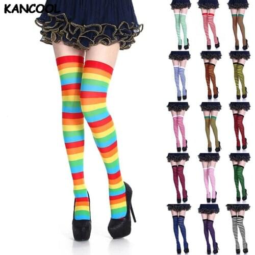 New Colorful Christmas Stockings Sexy Thigh Knee Socks Dance Socks Striped Warmer Oxmas Gifts Winter Women Cosplay Costume