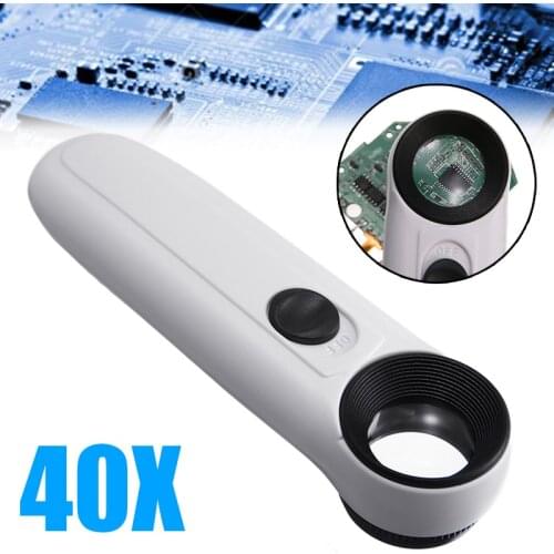 Acrylic lens Glass Jeweler Loupe Loop Handheld 40X Magnifying Magnifier With 2 LED Light Jewelry Watch Repair Tool