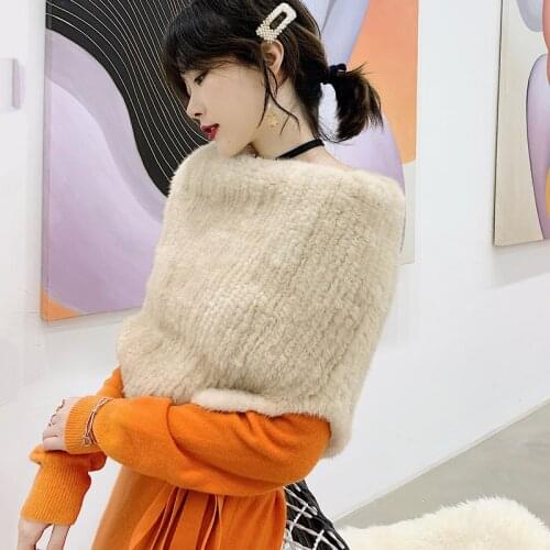 Natural real mink fur shawl knitting scarf Korean version shoulder set high elastic versatile womens use