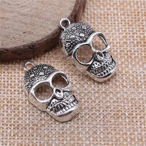 Charms for Jewelry Making Findings Handmade DIY Craft 10pcs Antique Silver Color 28x16mm Skull And Crossbones Charms Pendant
