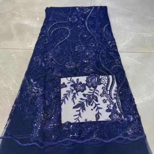 Heavy Manual Sequins Beads Embroidery African Lace Fabric 2021 High Quality Nigerian French Tulle Lace Fabric Mesh For Wedding