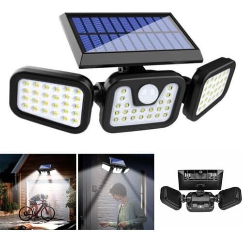 3Heads Outdoor Solar Wall Lights LED Motion Sensor Wall Lamp 74LED IP65 Waterproof Garden Street Patio Garage Spotlight