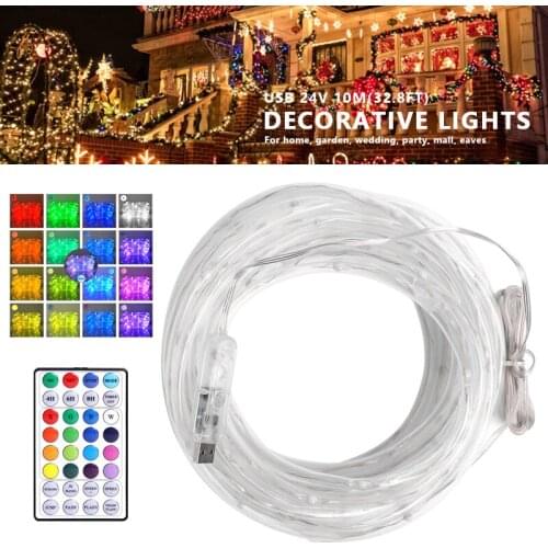 10M RGB Waterproof Outdoor Christmas Light Fairy String Lights Remote Control Decorative LEDs For Garden Holiday Party Decor