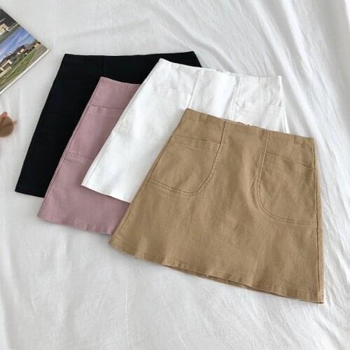 Women Fashion A-Line Skirts Vintage High Waist Korean Pockets Solid Skirts Classic Basic Casual Above Knee Female Zipper Skirts