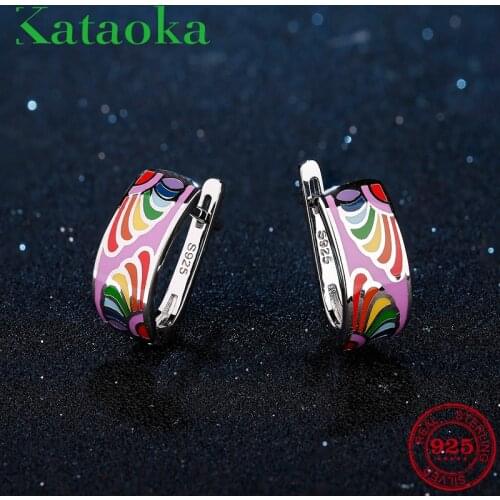 2018 Summer colorful Rainbow flower for women 925 Sterling Silver fashion Ear clip luxury Party Jewelry Enamel