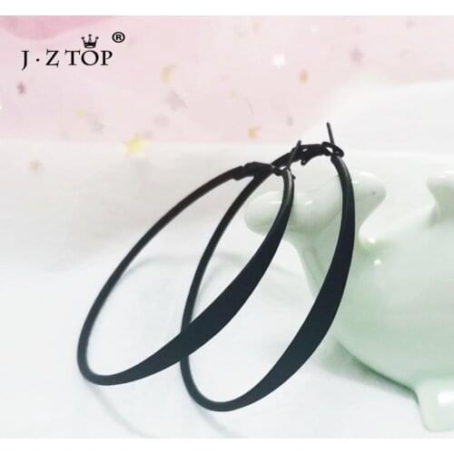 JZTOP Brand Women Big Hoop Earrings Ladies Black Look Earrings Punk Hoops Basketball Ear Earring Jewelry