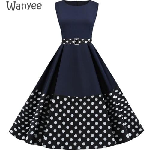 Elegant Summer Round Neck Sleeveless Color Matching Casual Big Swing Polka Dot Print Sexy Party Dinner Dress With Belt Fashion
